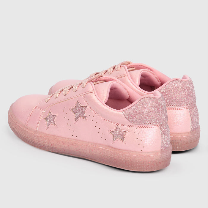 Girls Pink Casual Shoes with Shimmer Upper & Flexible Speckled Sole