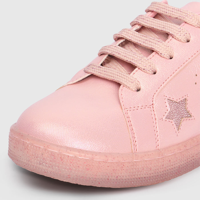 Girls Pink Casual Shoes with Shimmer Upper & Flexible Speckled Sole