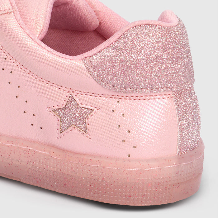 Girls Pink Casual Shoes with Shimmer Upper & Flexible Speckled Sole