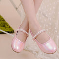 Girls Pink Shimmer Pearl Strap Ballerinas