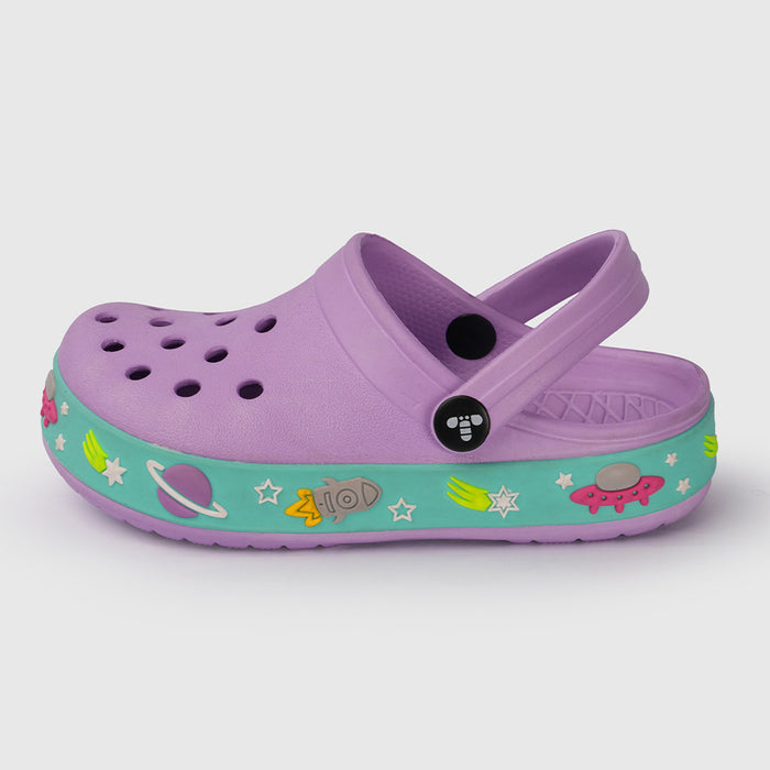 Girls Purple EVA Clogs with Space Print Sole
