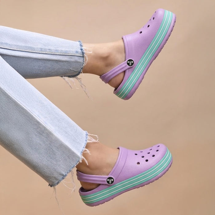 Girls Purple EVA Clogs with Striped detailing