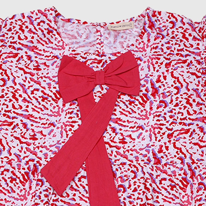 Girls Red & White Poplin Top with Front Bow Detail