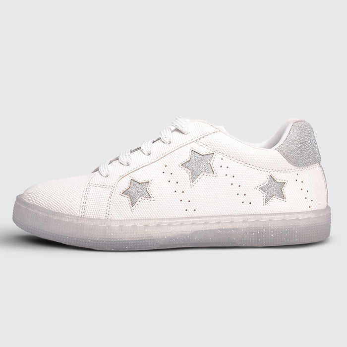 Girls Silver Casual Shoes with Shimmer Upper & Flexible Speckled Sole