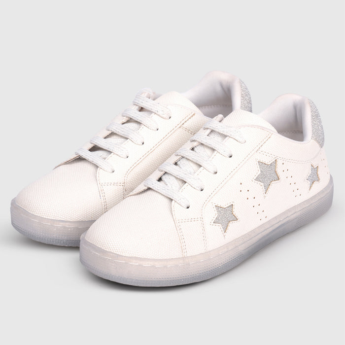 Girls Silver Casual Shoes with Shimmer Upper & Flexible Speckled Sole