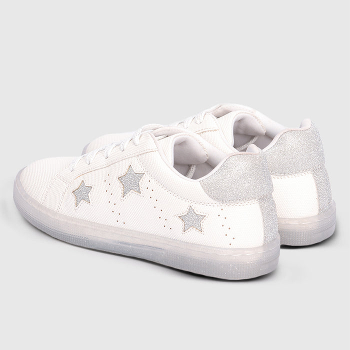 Girls Silver Casual Shoes with Shimmer Upper & Flexible Speckled Sole