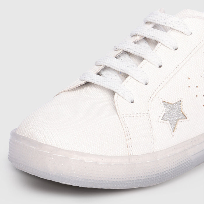 Girls Silver Casual Shoes with Shimmer Upper & Flexible Speckled Sole