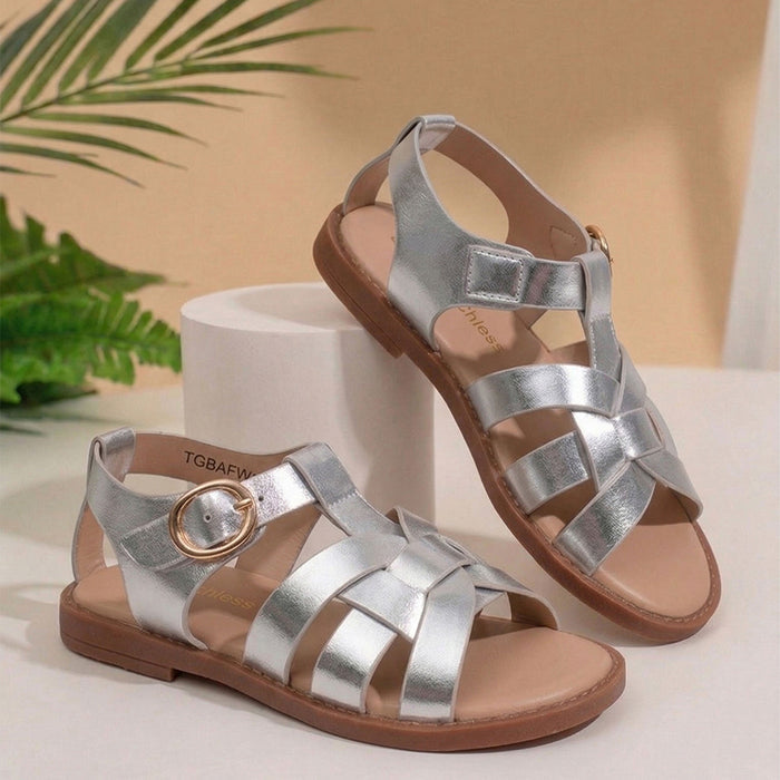 Girls Silver Metallic Cross-Strap Sandals