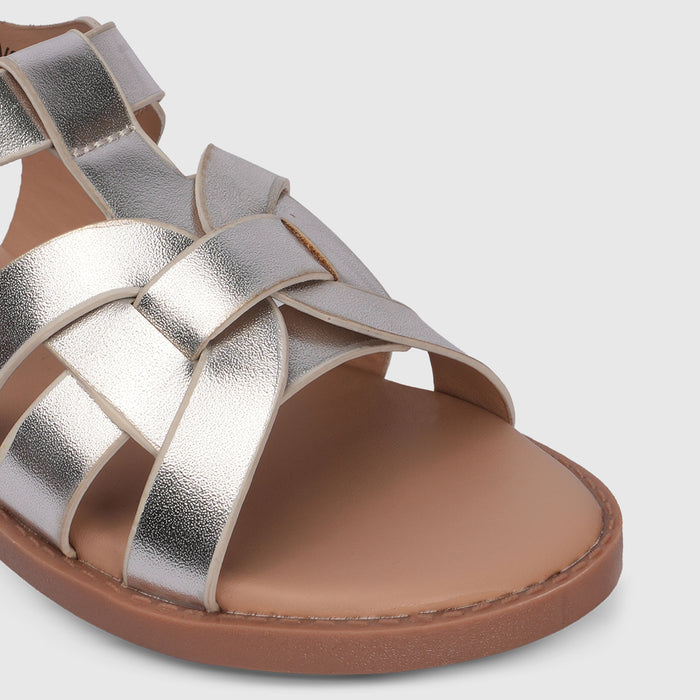 Girls Silver Metallic Cross-Strap Sandals