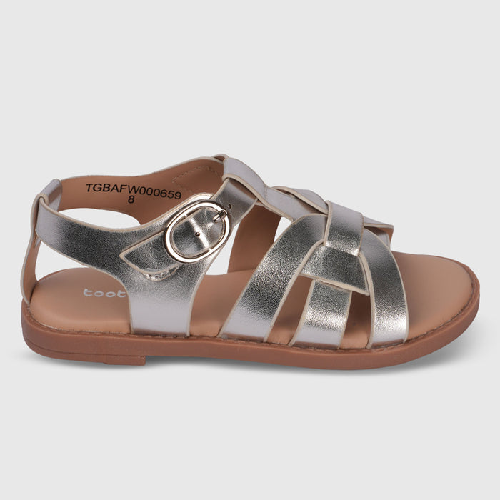 Girls Silver Metallic Cross-Strap Sandals
