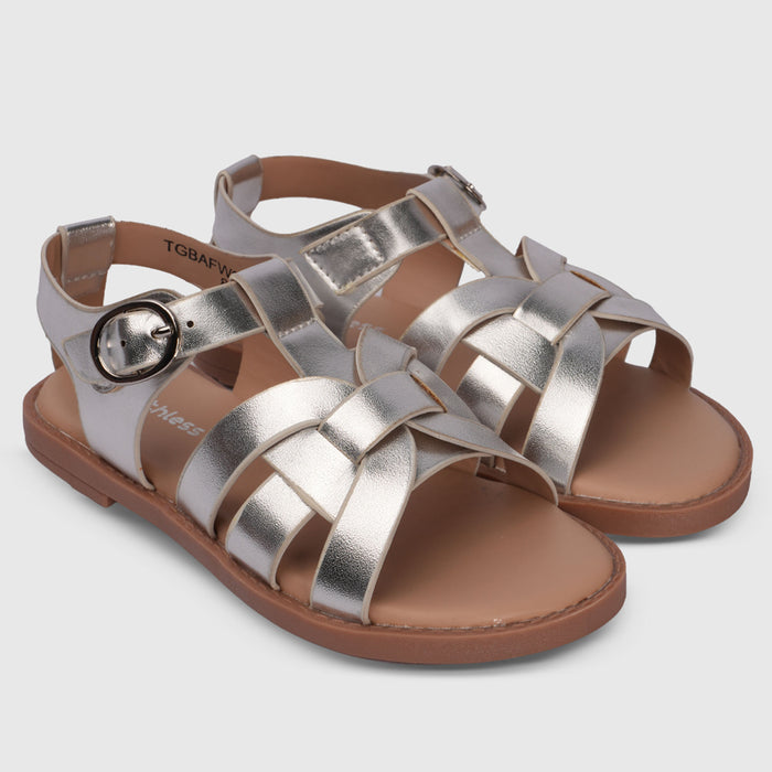 Girls Silver Metallic Cross-Strap Sandals