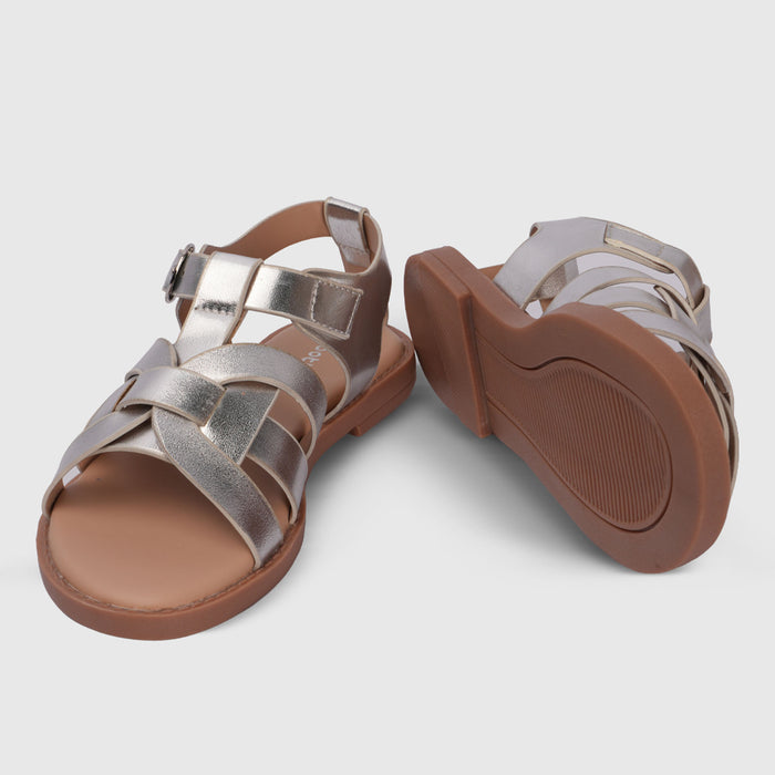 Girls Silver Metallic Cross-Strap Sandals