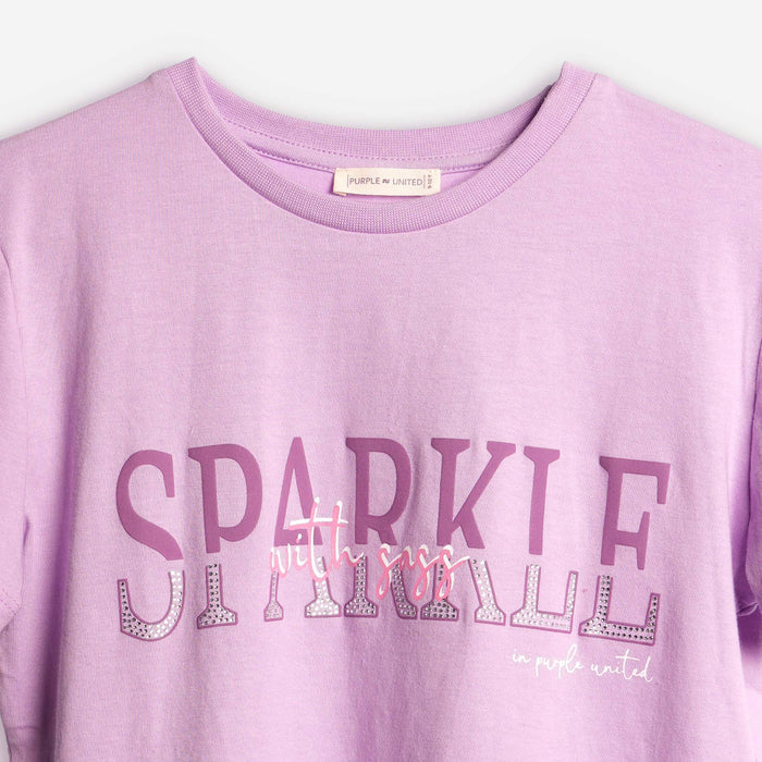 Girls Sparkle Typography Design T-Shirt with Shimmer Accent