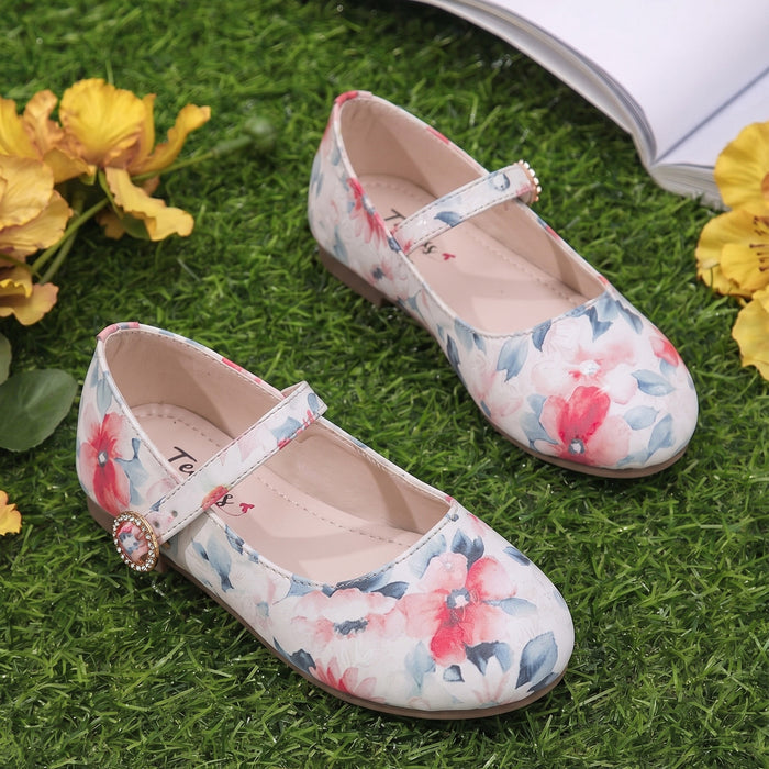 Girls White Multi Floral Ballerina Flats