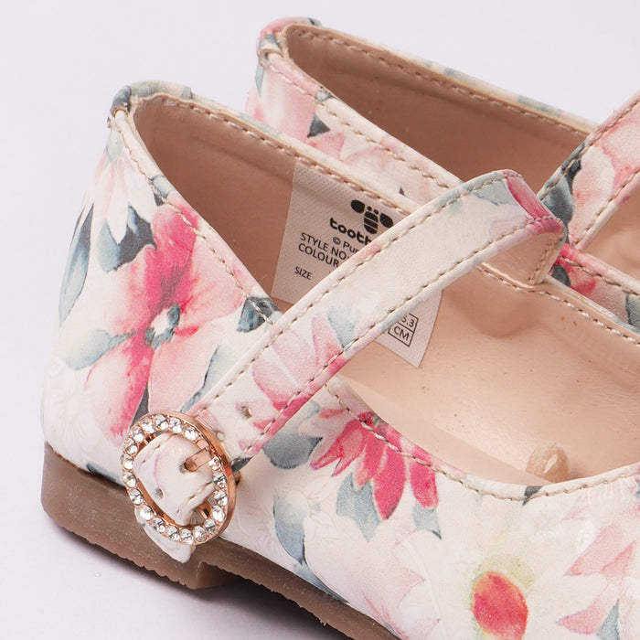 Girls White Multi Floral Ballerina Flats