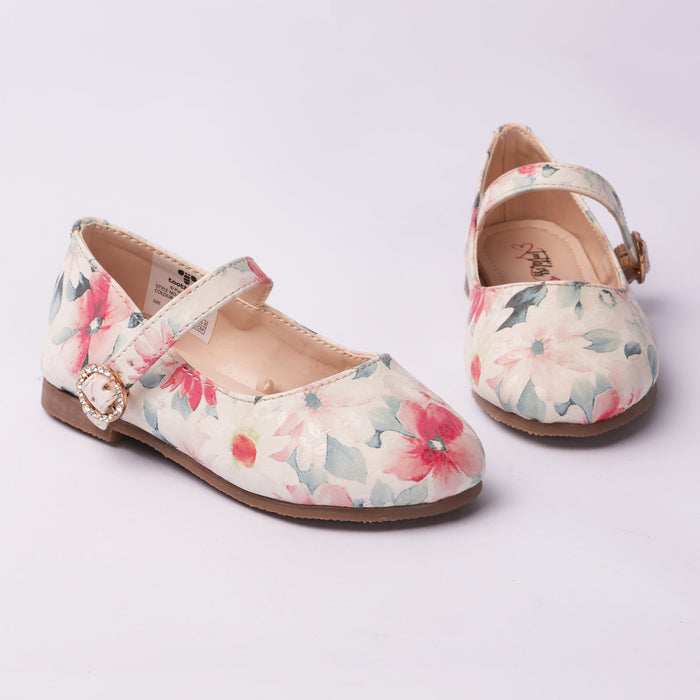 Girls White Multi Floral Ballerina Flats