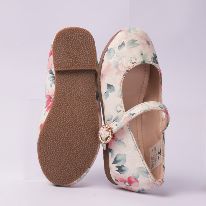 Girls White Multi Floral Ballerina Flats