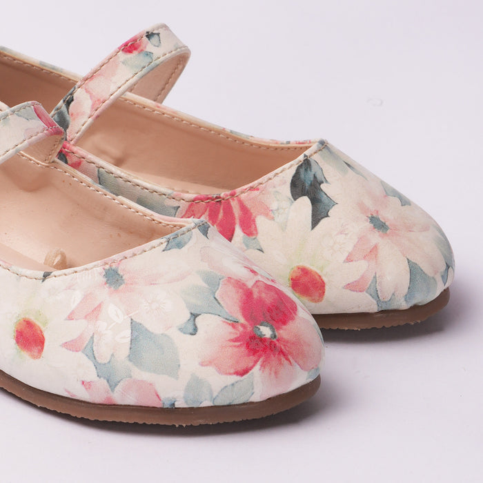 Girls White Multi Floral Ballerina Flats