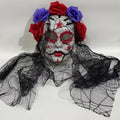 Gothic Bride Skull Mask, Black Veil & Rose Decorated Full Face Mask for Halloween, Cosplay and Party