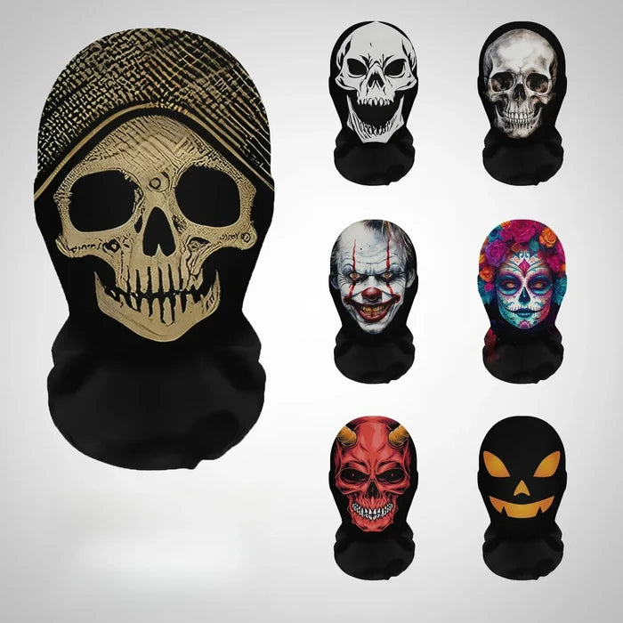 Halloween Skeleton Mesh Hood Mask | Elastic Breathable | Scary Party Cosplay Face Cover
