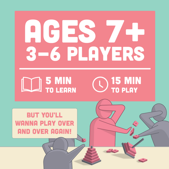 Specs: ages 7+, 3 to 6 players, 5 minutes to learn, 15 to play