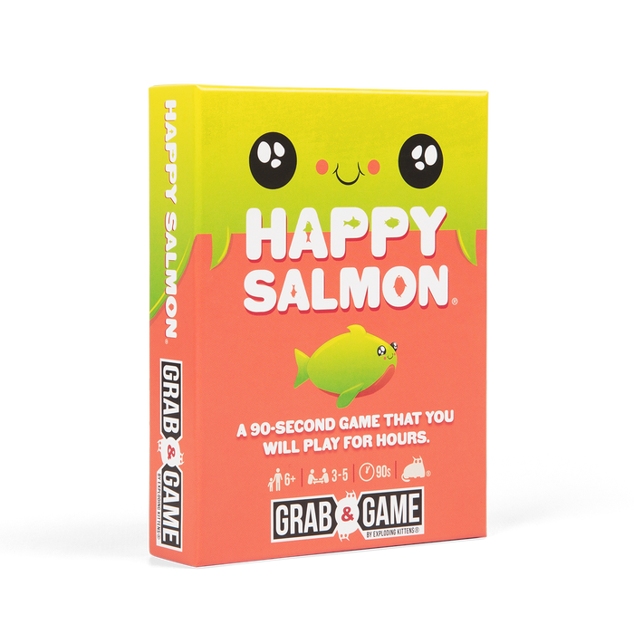 Happy Salmon Grab & Game Edition box at an angle