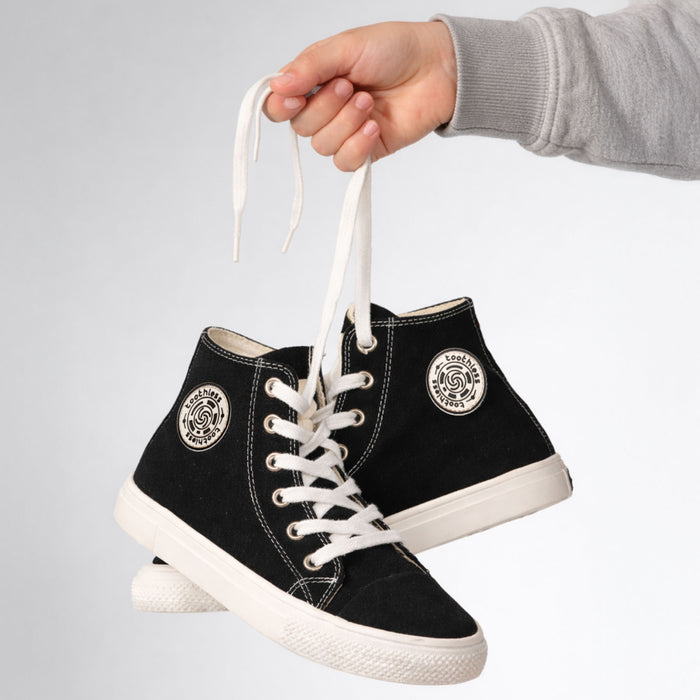 High-Top Black Canvas Shoes with Lace-Up Closure