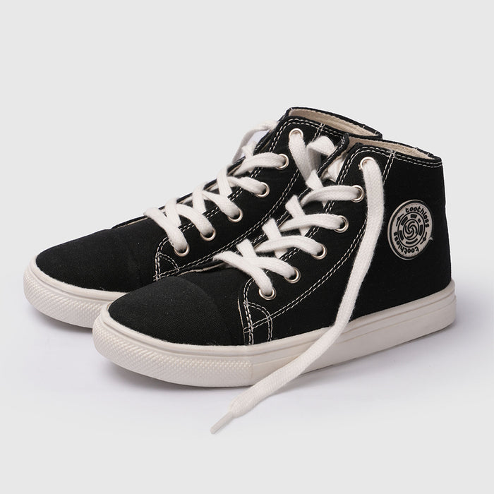 High-Top Black Canvas Shoes with Lace-Up Closure