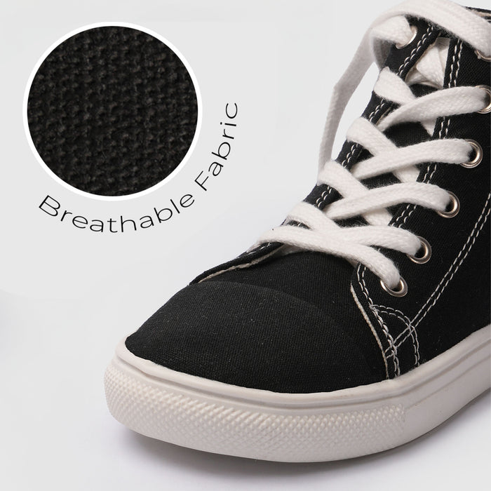 High-Top Black Canvas Shoes with Lace-Up Closure