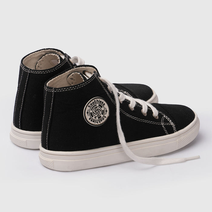 High-Top Black Canvas Shoes with Lace-Up Closure