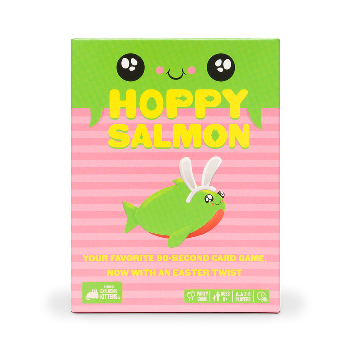 Hoppy Salmon box front, an Easter-themed Happy Salmon edition