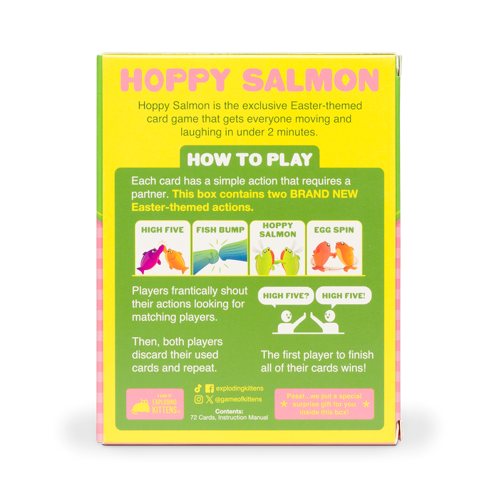Hoppy Salmon box back with how-to-play instructions