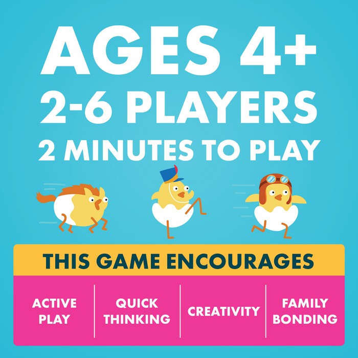 Specs: ages 4+, 2 to 6 players, about 2 minutes to play