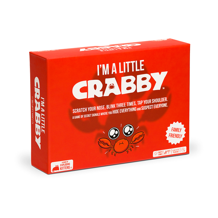 I'm A Little Crabby box at an angle, red box with a cartoon crab
