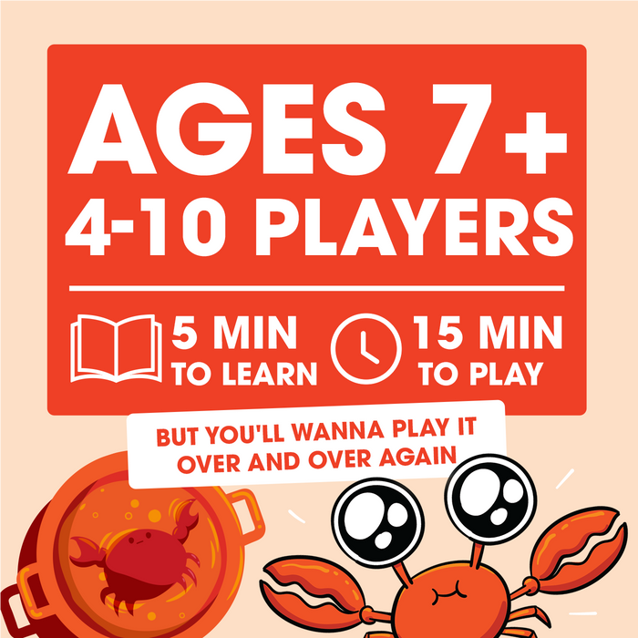 Specs: ages 7+, 4 to 10 players, 5 minutes to learn, 15 to play