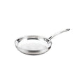 Stainless steel frying pan on a white background
