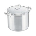 Stainless steel pot with lid on a white background