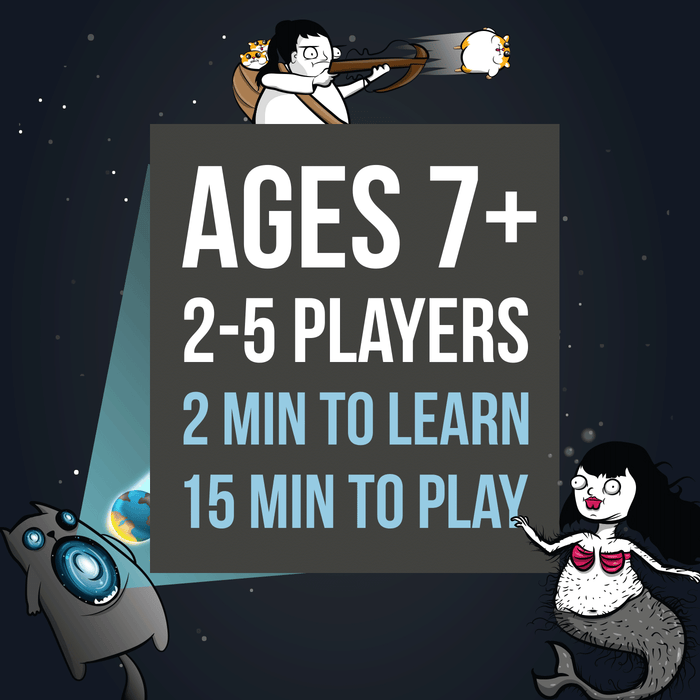 Imploding Kittens play info: ages 7+, 2 to 5 players, 15 minutes to play