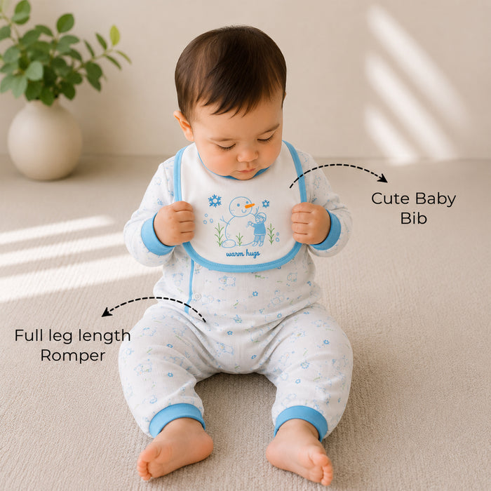 Infant Baby Multipack in Light Blue with Full-Sleeve Romper, Coord Set, Bib, Cap & Swaddle Blanket