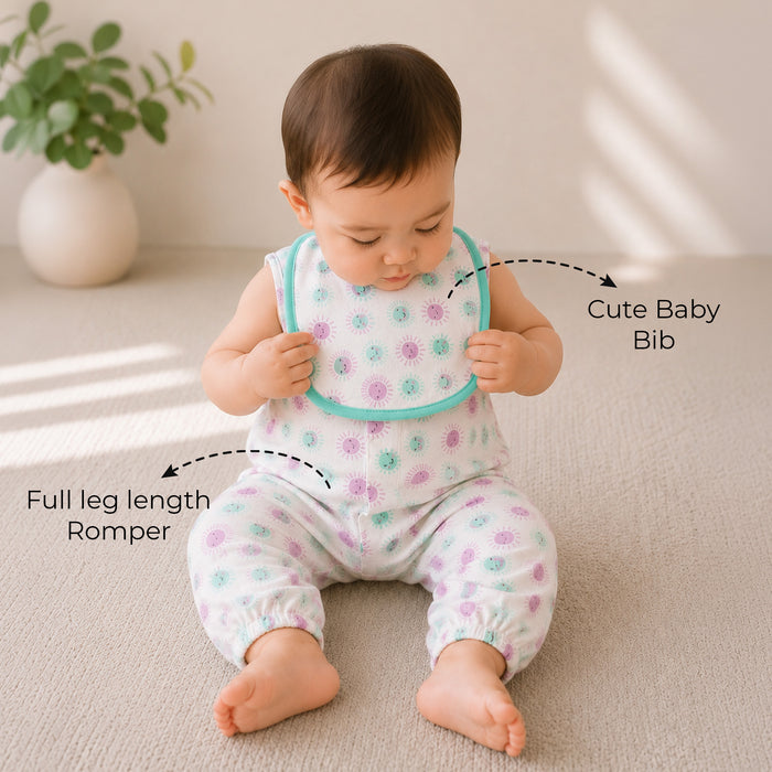 Infant Baby Multipack in Light Green with Soft Fabric Rompers, Bib, Cap & Swaddle Blanket