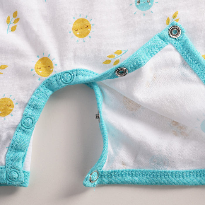 Infant Baby Romper in Light Blue with Graphic Print, Soft Cotton & Snap Closure Comfort