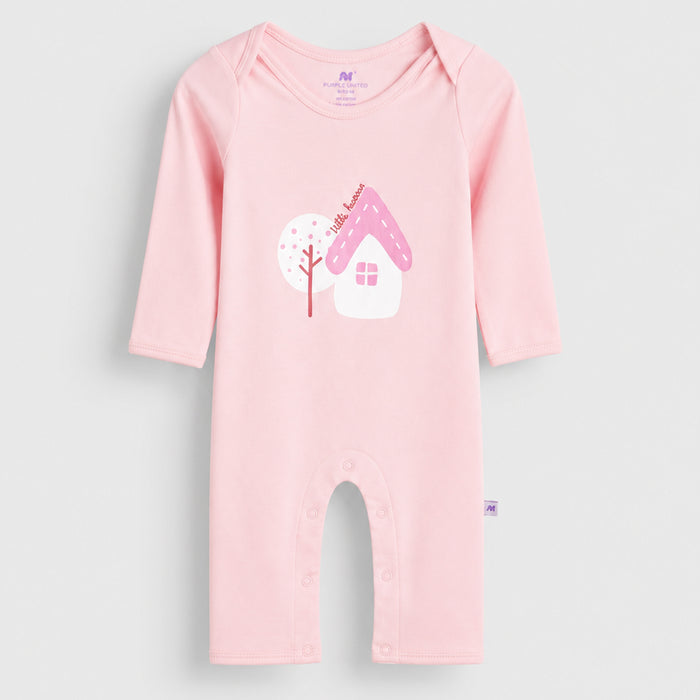 Infant Baby Romper in Pink with Soft Fabric, Full Sleeves, Snap Buttons & Relaxed Fit