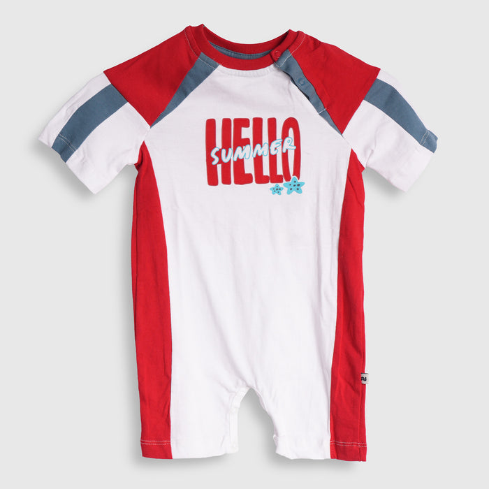 Infant Baby Romper in Red with Contrast Panels, Snap Closure & Soft Knit Comfort