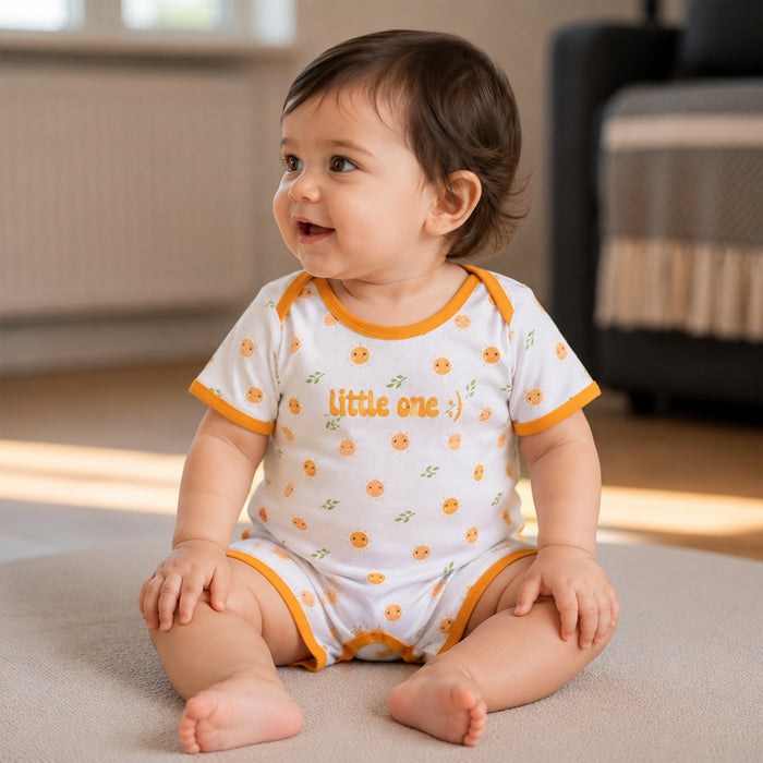 Infant Baby Romper in Yellow with Graphic Print, Soft Cotton & Snap Closure Comfort