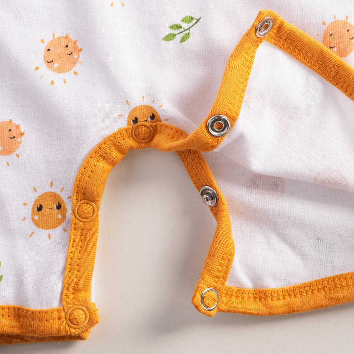 Infant Baby Romper in Yellow with Graphic Print, Soft Cotton & Snap Closure Comfort