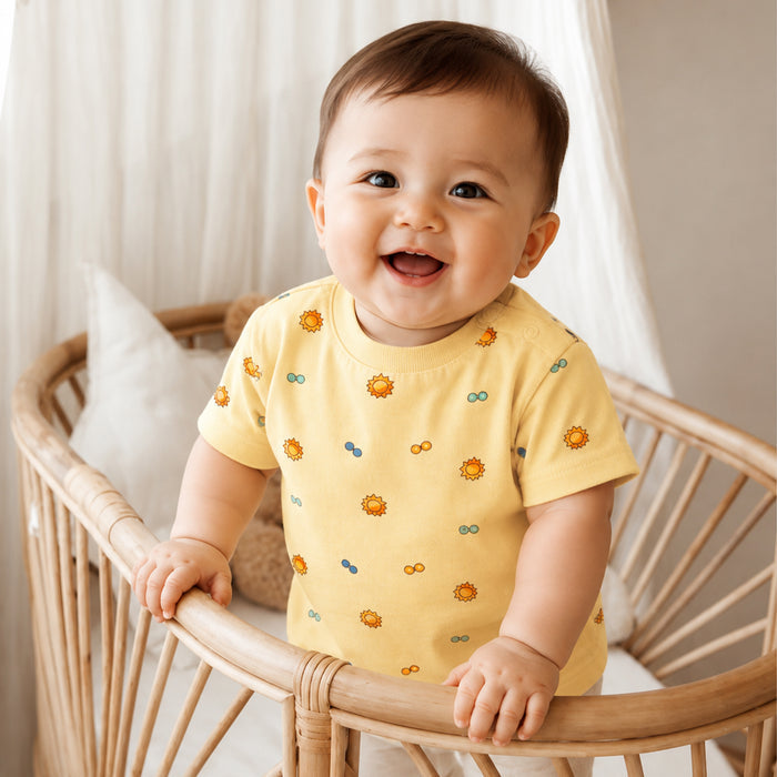 Infant Baby Tshirt Set in Multicolour with Soft Comfort Fabric, Printed Designs & Snap Buttons - (Pack of 3)