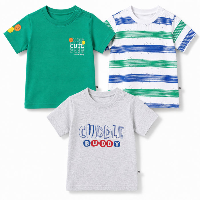 Infant Baby Tshirt Set in Multicolour with Soft Fabric, Cute Graphic Prints & Snap Buttons - (Pack of 3)