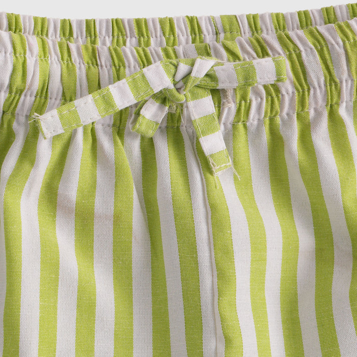 Infant Boys Co-ord Set in Cotton White Shirt with Green Stripe Shorts for Summer Comfort Wear