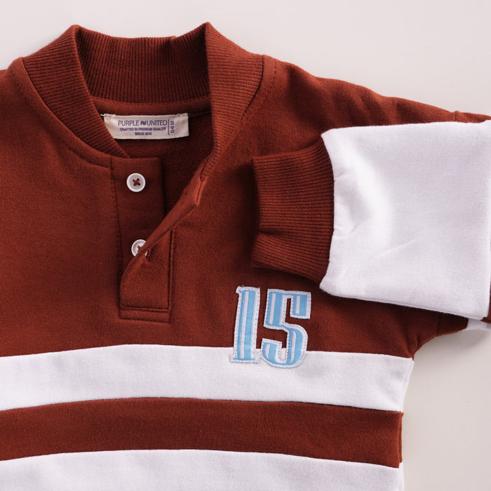 Infant Boys Coord Set in Brown with Comfortable Warm Sweatshirt & Striped Relaxed Fit Pants