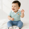 Infant Boys Coord Set in Light & Mid Blue with Striped Collar Tshirt and Soft Denim Jeans